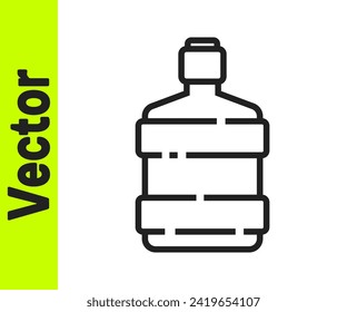 Línea negra Botella grande con icono de agua limpia aislada en fondo blanco. Contenedor de plástico para el refrigerador.  Ilustración vectorial