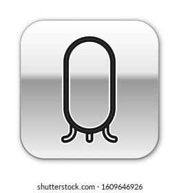 Black line Big full length mirror for bedroom, shops, backstage icon isolated on white background. Silver square button. Vector Illustration