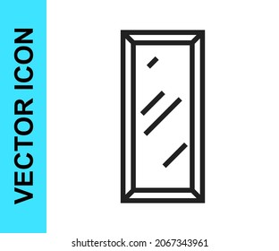 Black Line Big Full Length Mirror For Bedroom, Shops, Backstage Icon Isolated On White Background.  Vector