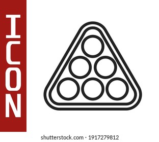 Black line Billiard balls in a rack triangle icon isolated on white background.  Vector