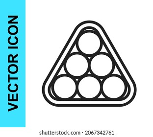 Black line Billiard balls in a rack triangle icon isolated on white background.  Vector