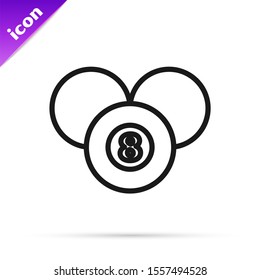 Black line Billiard pool snooker 8 ball icon isolated on white background. Billiard eight ball.  Vector Illustration
