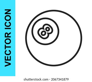 Black line Billiard pool snooker ball with number 8 icon isolated on white background.  Vector
