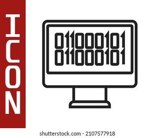 Black line Binary code icon isolated on white background.  Vector