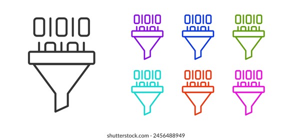Black line Binary code icon isolated on white background. Set icons colorful. Vector
