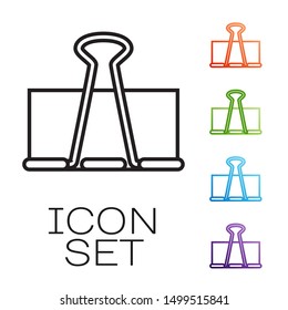 Black line Binder clip icon isolated on white background. Paper clip. Set icons colorful. Vector Illustration