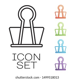 Black line Binder clip icon isolated on white background. Paper clip. Set icons colorful. Vector Illustration