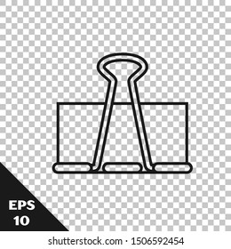Black line Binder clip icon isolated on transparent background. Paper clip.  Vector Illustration