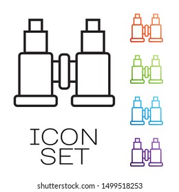 Black line Binoculars icon isolated on white background. Find software sign. Spy equipment symbol. Set icons colorful. Vector Illustration