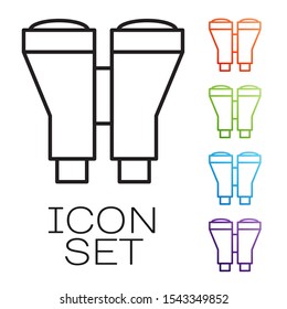 Black line Binoculars icon isolated on white background. Find software sign. Spy equipment symbol. Set icons colorful. Vector Illustration