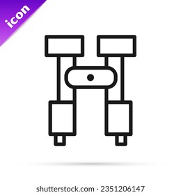 Icono de Binoculares de línea negra aislados en fondo blanco. Buscar signo de software. Símbolo de equipo espía.  Ilustración vectorial