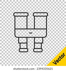 Black line Binoculars icon isolated on transparent background. Find software sign. Spy equipment symbol.  Vector