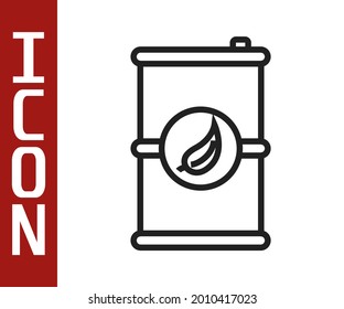 Black line Bio fuel barrel icon isolated on white background. Eco bio and canister. Green environment and recycle.  Vector Illustration