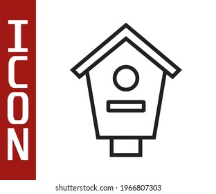 Black line Bird house icon isolated on white background. Nesting box birdhouse, homemade building for birds.  Vector