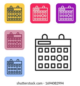 Black line Birthday calendar icon isolated on white background. Set icons in color square buttons. Vector Illustration