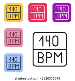 Black line Bitrate icon isolated on white background. Music speed. Sound quality. Set icons in color square buttons. Vector