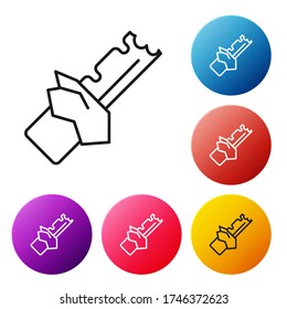 Black line Bitten chocolate bar icon isolated on white background. Set icons colorful circle buttons. Vector