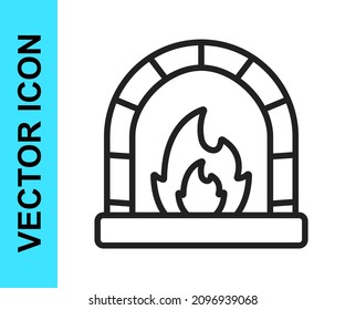 Black line Blacksmith oven icon isolated on white background.  Vector