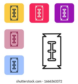 Schwarze Linie Blade Rasiersymbol einzeln auf weißem Hintergrund. Die Symbole werden in den Tasten für das Farbquadrat eingestellt. Vektorillustration-Illustration