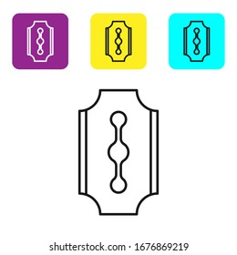Schwarze Linie Blade Rasiersymbol einzeln auf weißem Hintergrund. Stellen Sie Symbole mit bunten Quadrat-Schaltflächen ein. Vektorillustration-Illustration