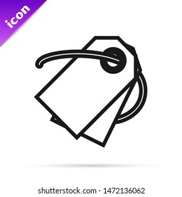 Black line Blank label template price tag icon isolated on white background. Empty shopping discount sticker. Template discount banner.  Vector Illustration