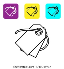 Black line Blank label template price tag icon isolated on white background. Empty shopping discount sticker. Template discount banner. Set icons colorful square buttons. Vector Illustration