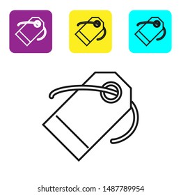 Black line Blank label template price tag icon isolated on white background. Empty shopping discount sticker. Template discount banner. Set icons colorful square buttons. Vector Illustration