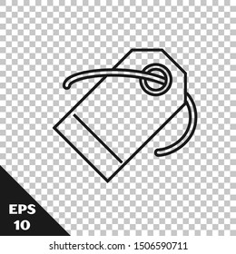 Black line Blank label template price tag icon isolated on transparent background. Empty shopping discount sticker. Template discount banner.  Vector Illustration