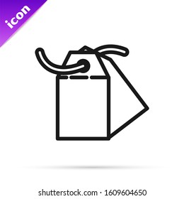 Black line Blank label template price tag icon isolated on white background. Empty shopping discount sticker. Template discount banner.  Vector Illustration