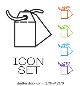 Black line Blank label template price tag icon isolated on white background. Empty shopping discount sticker. Template discount banner. Set icons colorful. Vector Illustration