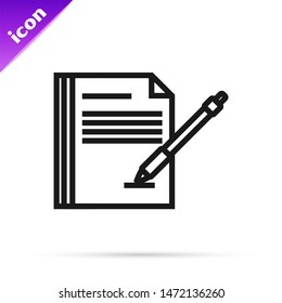Black line Blank notebook and pen icon isolated on white background. Paper and pen.  Vector Illustration