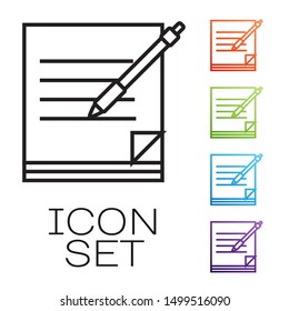 Black line Blank notebook and pen icon isolated on white background. Paper and pen. Set icons colorful. Vector Illustration