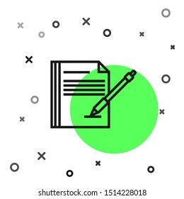 Black line Blank notebook and pen icon isolated on white background. Paper and pen.  Vector Illustration