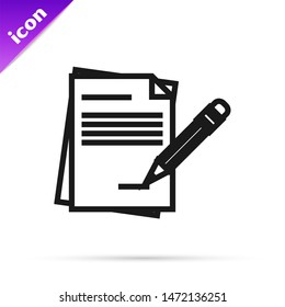 Black line Blank notebook and pencil with eraser icon isolated on white background. Paper and pencil.  Vector Illustration
