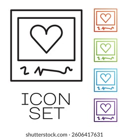 Black line Blanks photo frames and hearts icon isolated on white background. Valentines Day symbol. Set icons colorful. Vector
