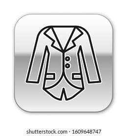 Black line Blazer or jacket icon isolated on white background. Silver square button. Vector Illustration