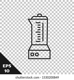 Black line Blender icon isolated on transparent background. Kitchen electric stationary blender with bowl. Cooking smoothies, cocktail or juice.  Vector Illustration