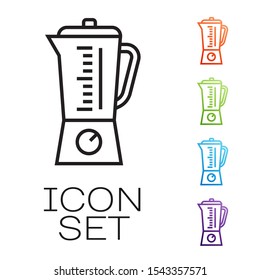 Black line Blender icon isolated on white background. Kitchen electric stationary blender with bowl. Cooking smoothies, cocktail or juice. Set icons colorful. Vector Illustration