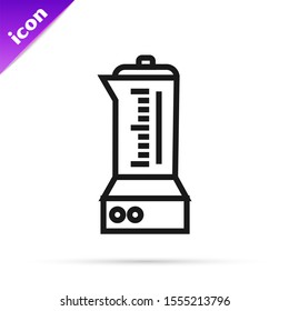 Black line Blender icon isolated on white background. Kitchen electric stationary blender with bowl. Cooking smoothies, cocktail or juice.  Vector Illustration