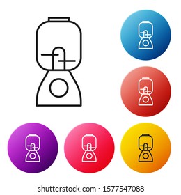 Black line Blender icon isolated on white background. Kitchen electric stationary blender with bowl. Cooking smoothies, cocktail or juice. Set icons colorful circle buttons. Vector Illustration