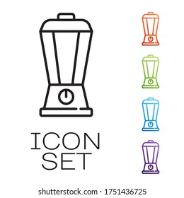 Black line Blender icon isolated on white background. Kitchen electric stationary blender with bowl. Cooking smoothies, cocktail or juice. Set icons colorful. Vector