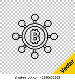 Black line Blockchain technology Bitcoin icon isolated on transparent background. Abstract geometric block chain network technology business.  Vector