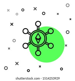 Black line Blockchain technology Ethereum ETH icon isolated on white background. Abstract geometric block chain network technology business.  Vector Illustration