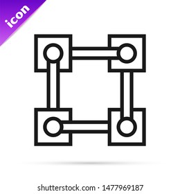 Black line Blockchain technology icon isolated on white background. Cryptocurrency data. Abstract geometric block chain network technology business.  Vector Illustration