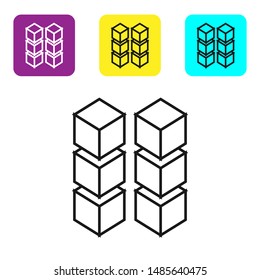 Black line Blockchain technology icon on white background. Cryptocurrency data. Abstract geometric block chain network technology business. Set icons colorful square buttons. Vector Illustration