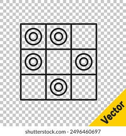 Black line Board game of checkers icon isolated on transparent background. Ancient Intellectual board game. Chess board. White and black chips.  Vector