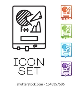 Black line Board with graph chart icon isolated on white background. Report text file icon. Accounting sign. Audit, analysis, planning. Set icons colorful. Vector Illustration