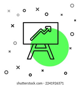Placa de línea negra con icono de gráfico de gráficos aislado en fondo blanco. Icono de archivo de texto de informe. Signo de contabilidad. Auditoría, análisis, planificación.  Vector