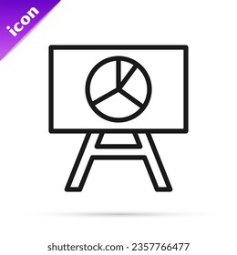 Black line Board with graph chart icon isolated on white background. Report text file icon. Accounting sign. Audit, analysis, planning.  Vector