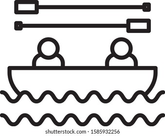 Black line Boat with oars and people icon isolated on white background. Water sports, extreme sports, holiday, vacation, team building.  Vector Illustration